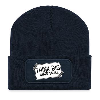 Pensez Grand, Commence, Petit, Motivation, Mentalité, Évolution. - Beanie recyclé à patch - bleu marine - Devant