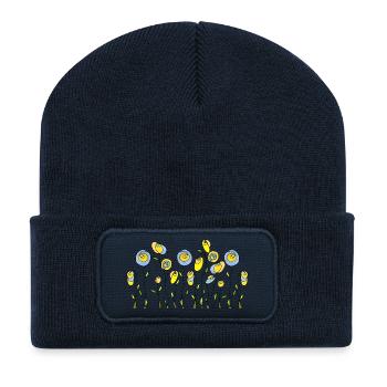 Fleur - Beanie recyclé à patch - bleu marine - Devant