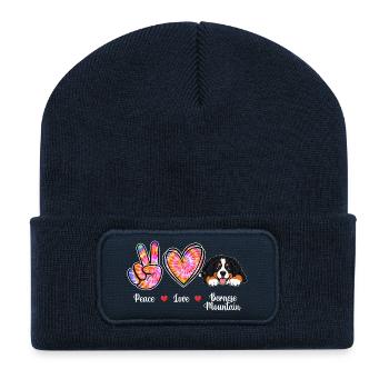 Paix Amour Son Tout-Montagne Bernois Maman - Beanie recyclé à patch - bleu marine - Devant