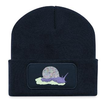 Escargot pastel, illustration, dessin animalier - Beanie recyclé à patch - bleu marine - Devant