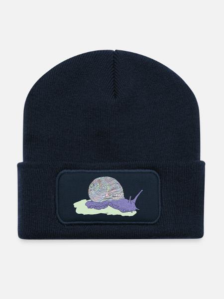 Pastell Schnecke, Illustration, Tierzeichnung - Recycelte Patch Beanie - French Navy