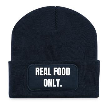 NOURRITURE RÉELLE UNIQUEMENT | Lifestlye carnivore à base de viande - Beanie recyclé à patch - bleu marine - Devant