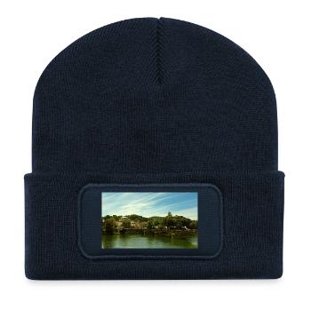Panorama of the city by the river and bridge - Recycled Patch Beanie - french navy - Front