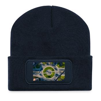 Aerial View Round Circle Green Accents - Recycled Patch Beanie - french navy - Front