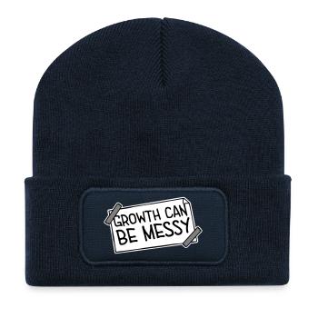 Growth Can Be Messy Persönlich Wachstum Zitat Logo - Recycelte Patch Beanie - French Navy - Vorne