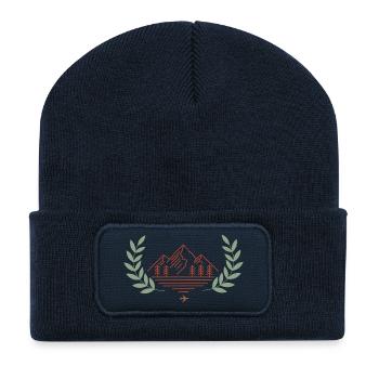 Minimalist Mountain landscape/ Nature Hiking adven - Recycled Patch Beanie - french navy - Front