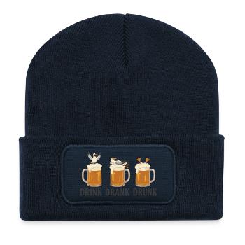 Drink Drank Drunk Beer Seagulls Drinking Saying - Recycelte Patch Beanie - French Navy - Vorne