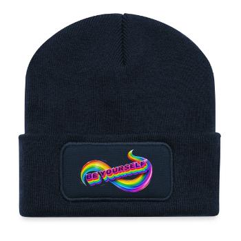Sei du selbst, Regenbogenband - Recycelte Patch Beanie - French Navy - Vorne