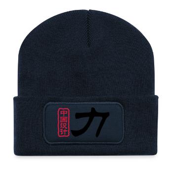 Chinesische Worte: Kraft - Recycelte Patch Beanie - French Navy - Vorne