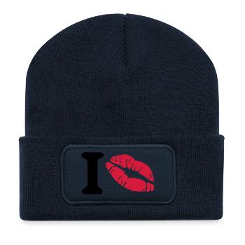 i love - Beanie recyclé à patch - bleu marine - Devant