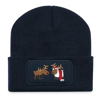 Rentiere verkleiden sich als Weihnachtsmann - Recycelte Patch Beanie - French Navy - Vorne
