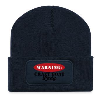 Goat / Farm: Warning - Crazy Goat Lady - Recycled Patch Beanie - french navy - Front