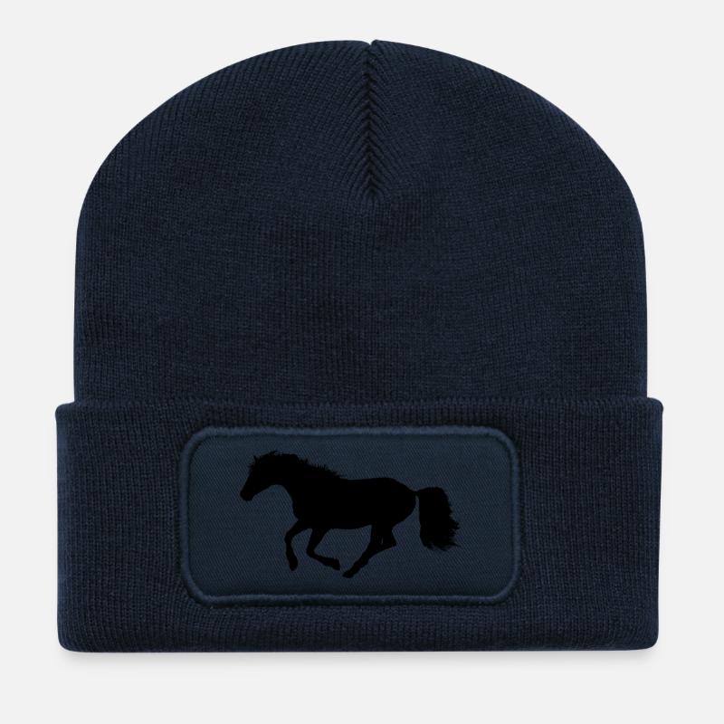 Pferde Reiter Liebe Illustration Silhouette - Recycelte Patch Beanie - French Navy
