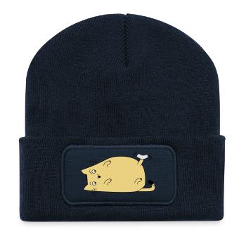 Katze mit Band - Recycelte Patch Beanie - French Navy - Vorne