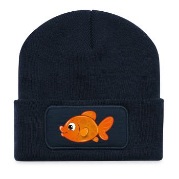 orange fish - Recycled Patch Beanie - french navy - Front