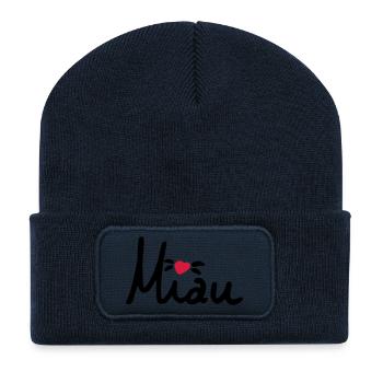 Miau sweet lettering with heart, cat, gift - Recycled Patch Beanie - french navy - Front