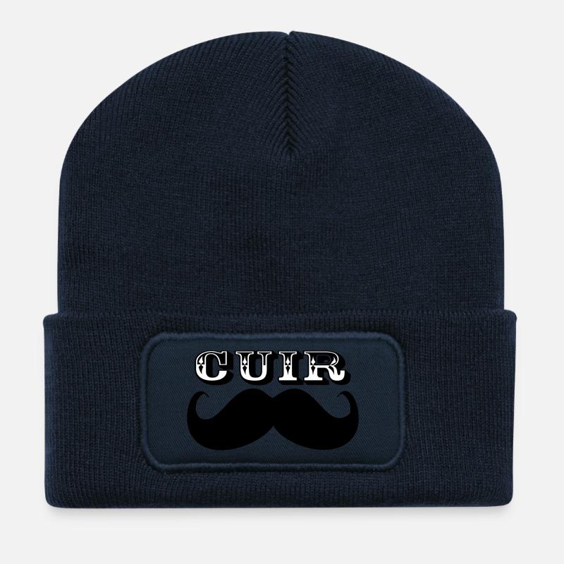 Cuir Moustache - Logo Noir - Beanie recyclé à patch - bleu marine