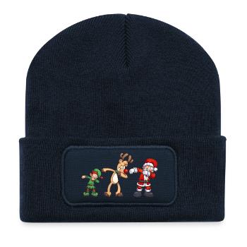 Christmas scene with elf, reindeer and Santa Claus - Recycled Patch Beanie - french navy - Front