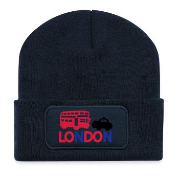 LONDON BLACK CAP ROUGE & BUS - Beanie recyclé à patch - bleu marine - Devant