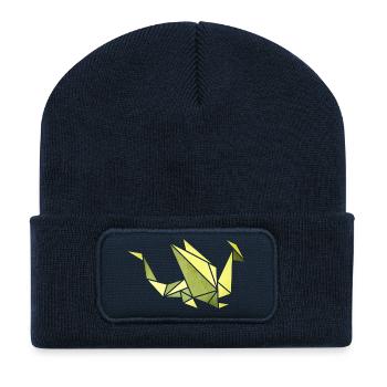 Origami: Drache (Pergament-Optik) - Beanie recyclé à patch - bleu marine - Devant