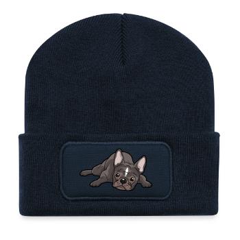 French Bulldog Dog - Recycled Patch Beanie - french navy - Front