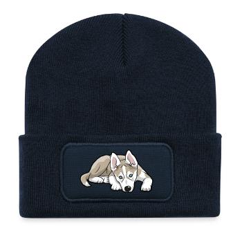 Siberian Husky Dog - Recycled Patch Beanie - french navy - Front