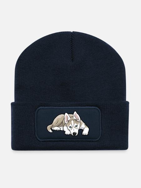 Siberian Husky Dog - Recycled Patch Beanie - french navy