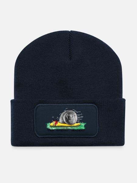 Qui ralentit perd - Beanie recyclé à patch - bleu marine