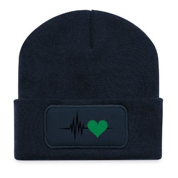 Puls Herz grün, vegan Frequenz, Natur, Bäume, Wald - Recycelte Patch Beanie - French Navy - Vorne
