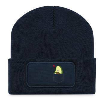 Avocado in Brusttasche - Recycelte Patch Beanie - French Navy - Vorne