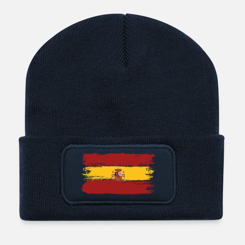 Spain Flag Brushstroke Banner - Recycled Patch Beanie - french navy