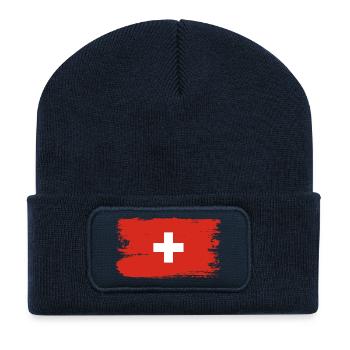 Schweizerische Flagge Pinselstrichkreuz - Recycelte Patch Beanie - French Navy - Vorne