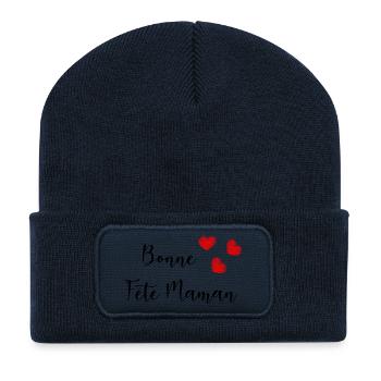FÊTE DES MÈRES. BONNE FÊTE MAMAN. JE T'AIME MAMAN. - Beanie recyclé à patch - bleu marine - Devant
