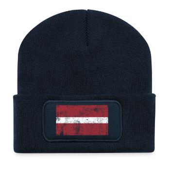 Drapeau de lettonie Drapeau Grunge Retro Vintage - Beanie recyclé à patch - bleu marine - Devant