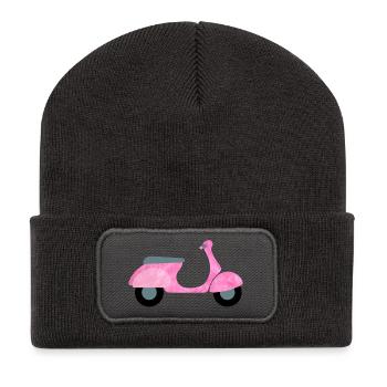 Roller flauschig Plüsch Vintage Mädchen Girl Fun - Recycelte Patch Beanie - Dunkelgrau - Vorne