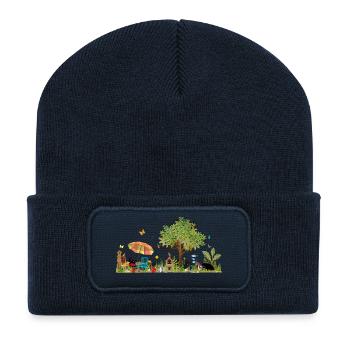 Colorful lush garden with black cats - Recycled Patch Beanie - french navy - Front