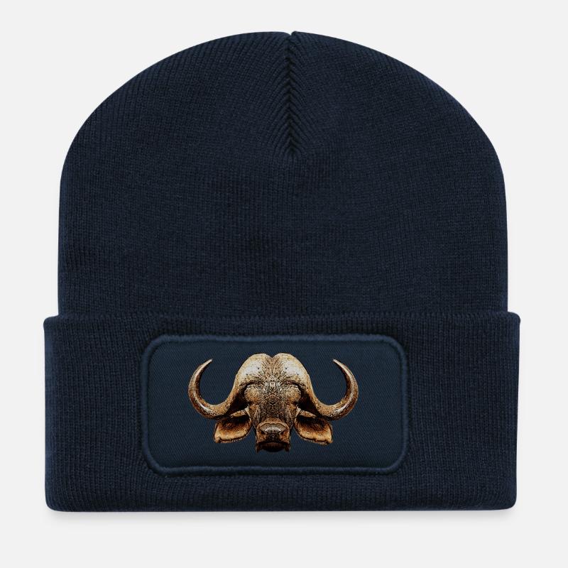 big 5, afrikanisches wildrind - Recycelte Patch Beanie - French Navy