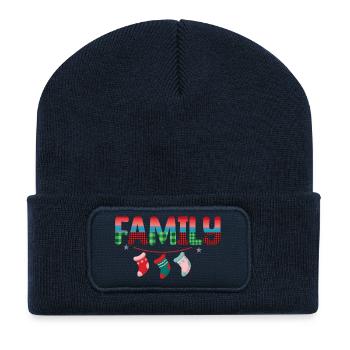 Weihnachtsfamilie mit hängenden Socken - Recycelte Patch Beanie - French Navy - Vorne