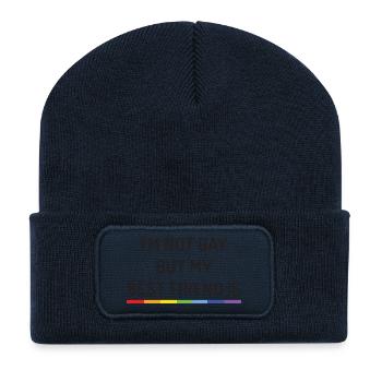 Pride Month - I'm Not Gay But My Best Friend is - Recycled Patch Beanie - french navy - Front
