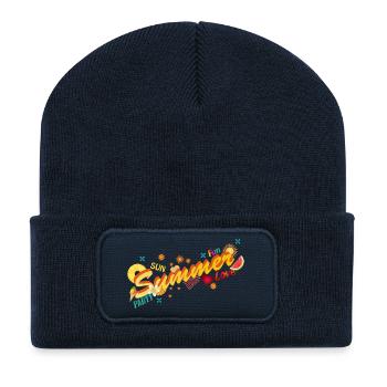 Sonne Sommer Spaß und Party. Sommer Schriftzug - Recycelte Patch Beanie - French Navy - Vorne