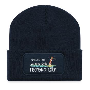 Leuchtturm Fischbrötchen I Nordsee Ostsee Küste - Recycelte Patch Beanie - French Navy - Vorne