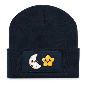 Lune étoilée - Beanie recyclé à patch - bleu marine - Devant