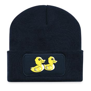 2 Enten schwimmen Wasser Paar zwei Freunde Team - Recycelte Patch Beanie - French Navy - Vorne