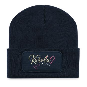 Karola Last name First name Calligraphy heart - Recycled Patch Beanie - french navy - Front