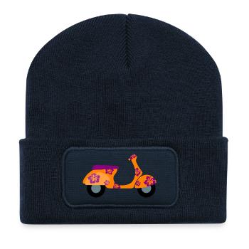 Roller Hawai Hibiskus Urlaub Retro Fan Fun Vintage - Recycelte Patch Beanie - French Navy - Vorne