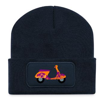 Roller Palmen Italien Urlaub Sommer Mofa Fun Fan - Recycelte Patch Beanie - French Navy - Vorne