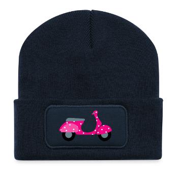 Roller Dots pink Punkte Muster Retro Vintage Fan - Recycelte Patch Beanie - French Navy - Vorne