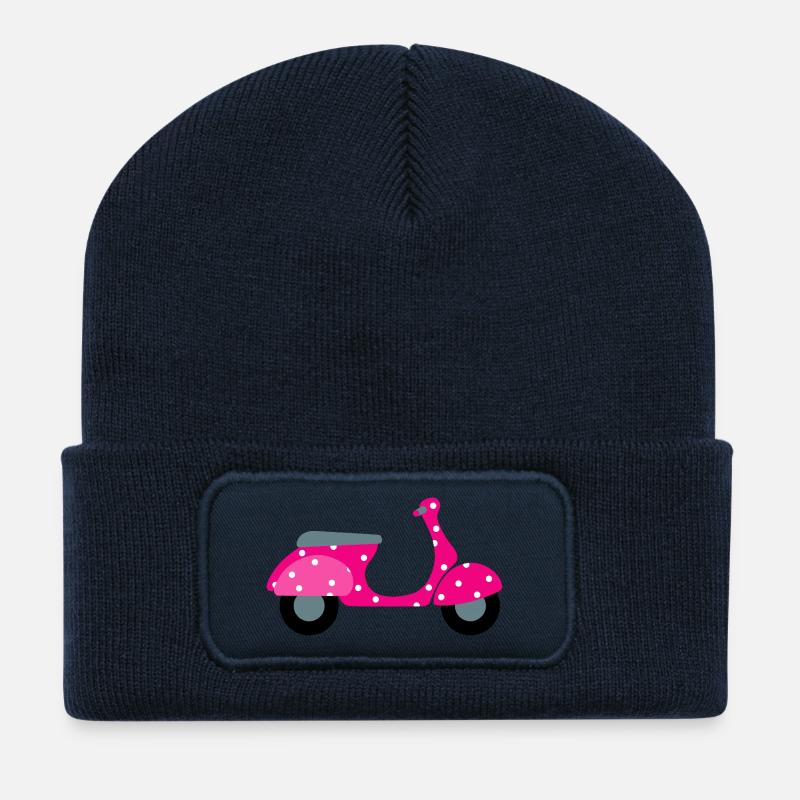 Roller Dots pink Punkte Muster Retro Vintage Fan - Recycelte Patch Beanie - French Navy