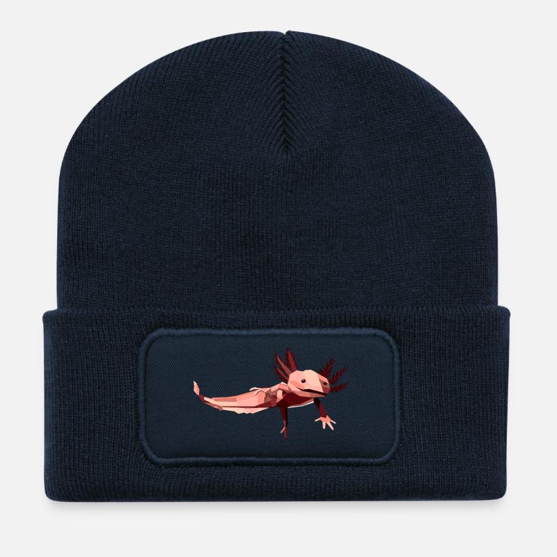 Geometrischer Axolotl mit niedrigem Poly in Rosa - Recycelte Patch Beanie - French Navy