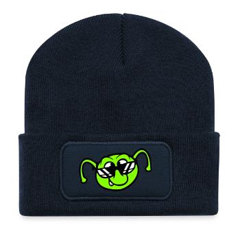 Raupe Sonnenbrille Cool Lächeln Frech Spaß Comic - Recycelte Patch Beanie - French Navy - Vorne